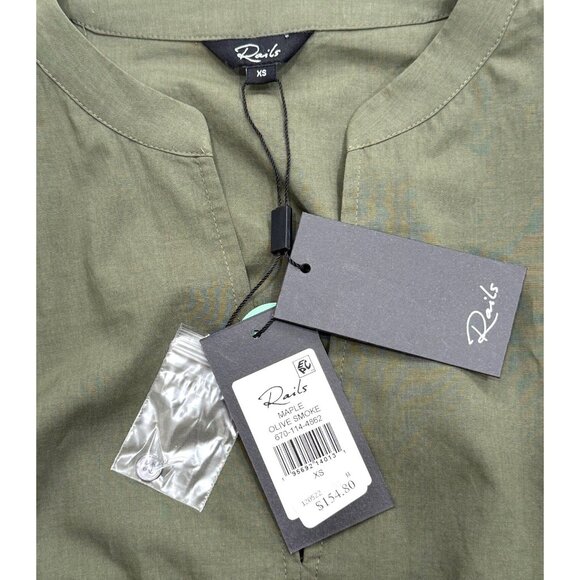 Rails Olive Green Tiered Maxi Dress Cinched-Waist & Long Sleeves Womens XS NEW - Picture 4 of 8